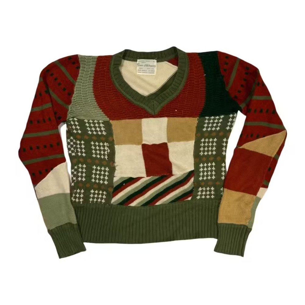 1960s True Vintage Sears Multi Pattern Sweater XS